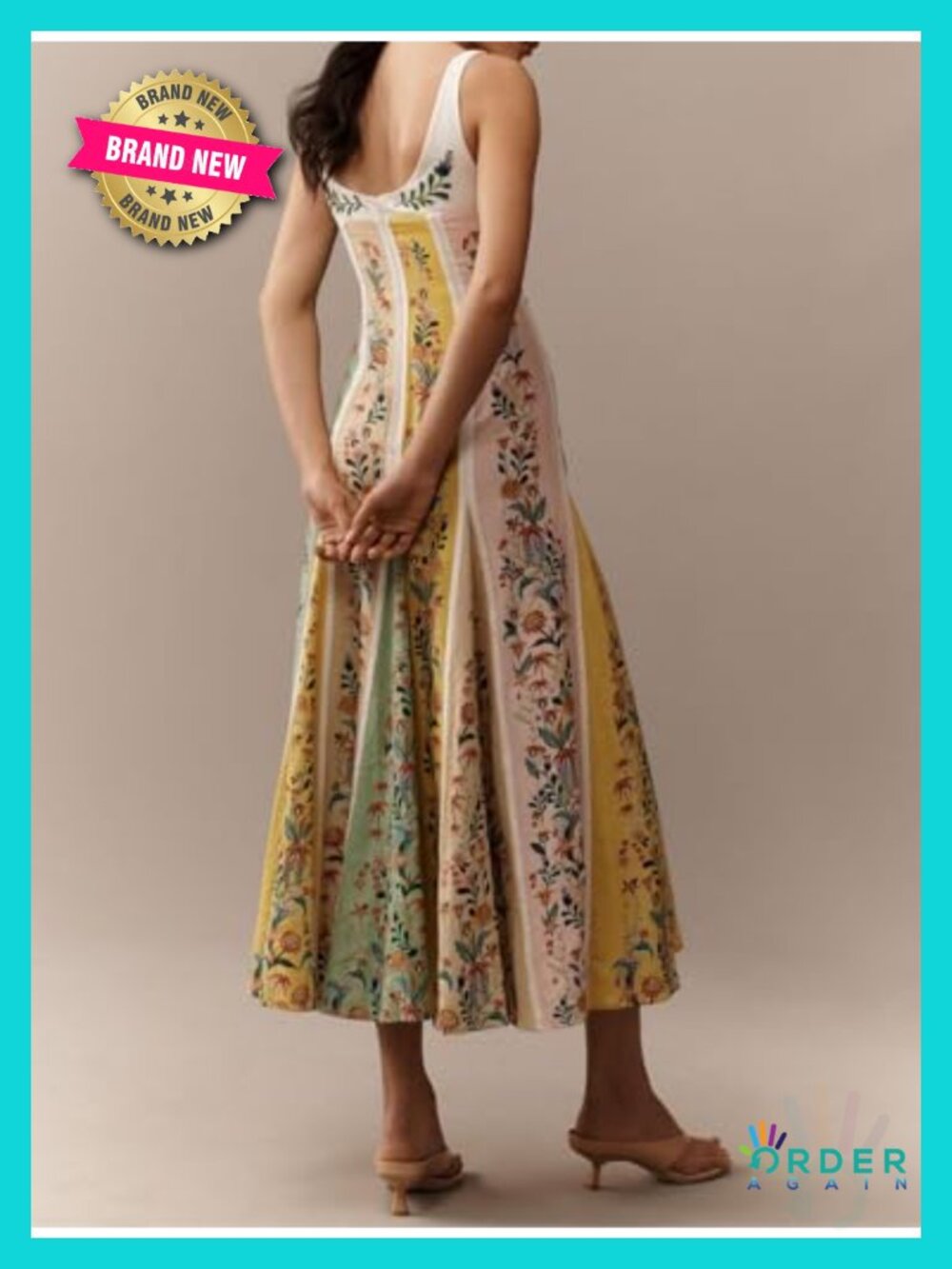 Sleeveless Halter Backless High Waist A Line Maxi Dress Boho Print Beach - Picture 3 of 4